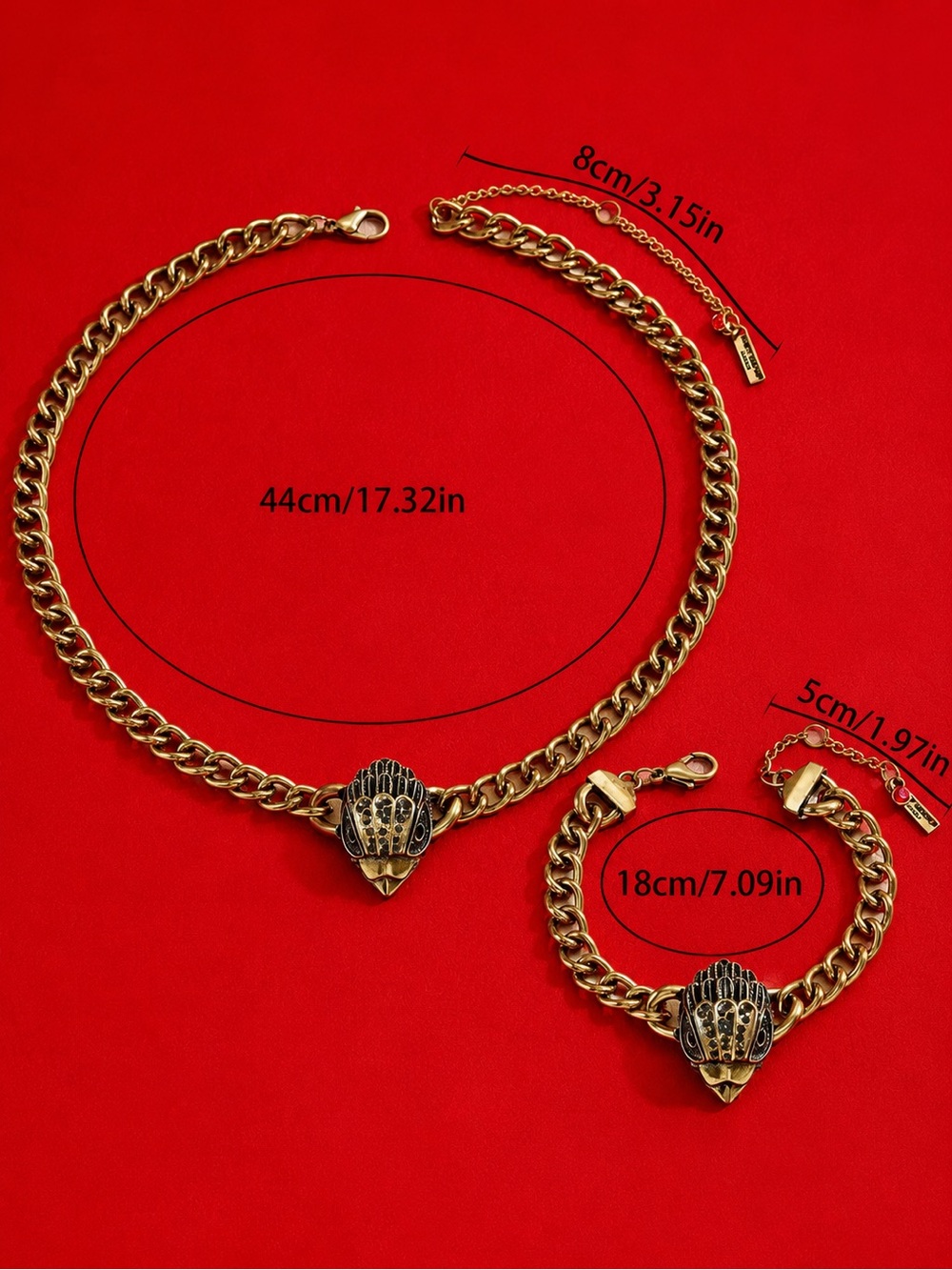 Antique gold eagle head necklace & bracelet set - Picture 9 of 17